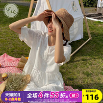 yoe dress female summer 2021 exquisite gentle wind temperament Korean version of white little girl best friend dress V collar fairy