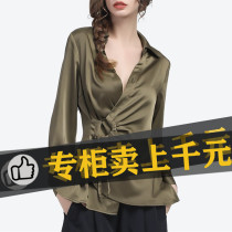 V-neck cross chiffon shirt women 2022 new spring French retro design sense silk mulberry silk top
