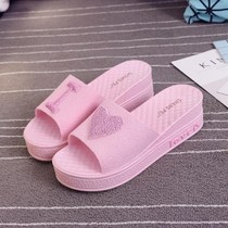 Thick-soled slippers female summer indoor bathroom non-slip home high-heeled soft-soled cute plastic household wedge-heeled female bath