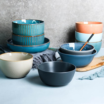 Creative ceramic hand-painted bowl Soup bowl Household large and medium snack rice bowl Instant noodle bowl Salad bowl Dormitory large bowl tableware