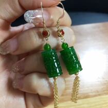 Natural Xinjiang Hetian Jasper back grain beads road pass drop earrings 14k gold inlaid womens transporter bucket bead ear hook