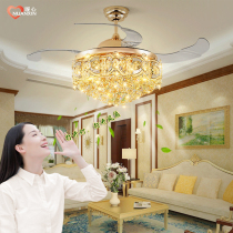 Invisible ceiling fan lamp living room dining room bedroom fan lamp simple crystal voice frequency conversion mute large wind ceiling lamp