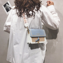 Singapore womens bag light extravagant brand wide shoulder strap Korean version bump color splicing small square bag genuine leather texture single shoulder inclined satchel