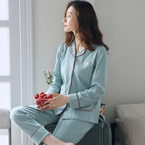 Spring and Autumn Cotton Pajamas Womens Middle-aged Long Sleeve Can Wear Outside Home Clothes Womens Autumn Mother Plus Size Set