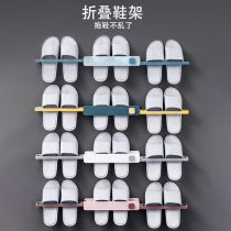 Bathroom foldable One-folding three-shoe-rack free of punching toilet slippers containing devinator wall wall-mounted shelve