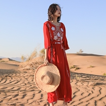 National Wind Dress Dress Code Loose with Lean Shade of Cotton Linen Beach Resort Beach Dresses Thai Tours
