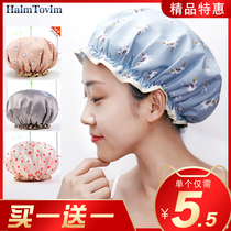 Double-layer bath shower cute Korean waterproof shower cap Adult childrens female shower cap hair mask special care shower cap