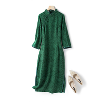 Improved qipao 2021 New Years light New Years light Chinese wind Daily autumn lapels in sleeves cotton linen retro long dress