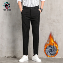 Winter New Men Casual Plus Suede Trousers Straight Barrel Art Thickened Western Pants Black Harbor Wind Pants Warm Trendy