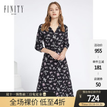 FINITY2021 spring womens new long sleeve A- line dress womens fashion waist slim chiffon dress