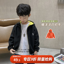 2021 new spring and autumn boy fleece jacket foreign style middle school childrens autumn coat childrens hooded cardigan