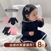Cookie home baby navy dress triangle ha dress baby girl long sleeve jumpsuit crawling suit bag female baby
