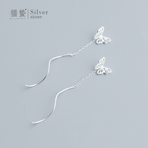 Cat Jellyfish S925 Pure Silver Hollowed-out Butterfly Ear Thread Ear Nail Female Korea Temperament Fashion Brief About a students ear accessories
