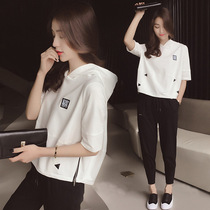 Pregnant Women summer fashion spring new set tide Hot Mom personality foreign style out net red shaking sound sound short sleeve two-piece set