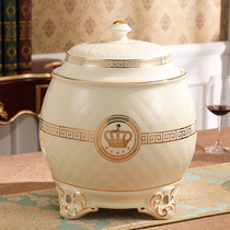 European-style ceramic rice bucket with cover rice cylinder kitchen utensils moisture-proof rice storage box capacity 10 jins 20 jins