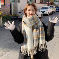 Export Japan 2 times warm double-sided scarf shawl dual-use ins Plaid extended scarf for Students men and women