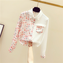 Korean design sense niche top womens 2021 spring and autumn new Western style long-sleeved chiffon shirt fashion printed shirt