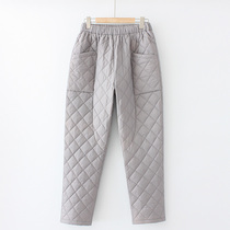 Winter large size thickened cotton pants female fat mm200 catties high waist slim windproof casual pants all-match warm nine-point pants