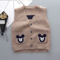  Baby boy boys knitted vest cardigan sweater 0-1 years old 3 wear spring and autumn baby virgin baby wool vest