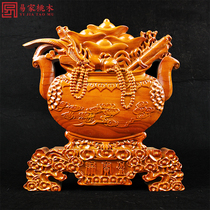 Peach Wood cornucopia crafts ornaments town house wooden feng shui home living room decoration wood carving jewelry opening gifts