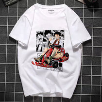 Trend Japanese cartoon anime Lufei Hong Kong wind short sleeve T-shirt mens Tide mens clothing mens and womens childrens clothing