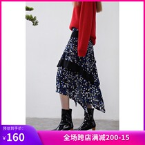 Lily2019 spring new womens irregular rib print mid-length dress umbrella skirt skirt 119100C6208