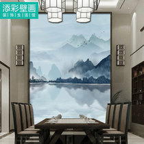 New Chinese-style entrance ink landscape large huge vertical wall cloth custom-made hotel lobby living room background wall cloth painting
