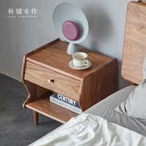 Plain wood for Nordic black walnuts solid wood bed head cabinet small family type minimalist modern day style bedroom side cabinet bedside cabinet