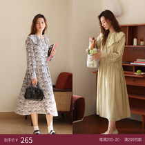 Deer and Birds Autumn New Ruffled French Floral Long Sleeve Dress (Southern France Holiday) 4522