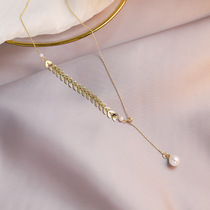 Korean version of temperament pearl Maihui leaf necklace female personality long section adjustable pendant simple clavicle chain hand jewelry