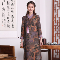 Autumn Water Ballad Original (Zimo Spring Grass) Chinese womens twill silk cheongsam fragrant cloud yarn dress long sleeve