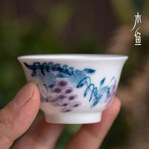 Wooden fish hand-painted grape cup painted red fish cup underglaze color high temperature white porcelain cup kung fu cup master cup