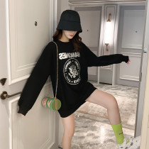 bf lazy wind hooded large size sweater womens loose mid-length plus velvet thickening new autumn and winter printed pullover