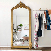 European style retro carved full-length mirror Baroque mirror clothing store ground against wall fitting mirror Wall Wall dressing mirror