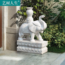 Stone carving Elephant courtyard hotel Villa shopping mall Park decoration ornaments white marble carved feng shui Elephant Stone Elephant