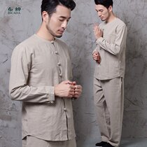 Spring cotton and linen new Chinese style improved plate buckle mens Zen clothes Tea peoples clothes Lay clothes Yoga clothes set