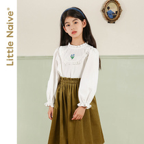 LittleNaive small naive autumn coat girl stand collar white shirt children French doll shirt shirt
