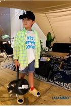 iaiammo original design childrens clothing foreign style parent-child fluorescent green seersucker plaid sunscreen coat neutral shirt