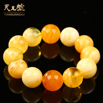  Tianguang Hui natural beeswax hand skewers Chanterelle yellow amber bracelet Yellow honey full honey mens round bead bracelet with certificate