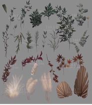 Thai wedding floral combination psd source file material high-end design green plant dead branches reed fan renderings