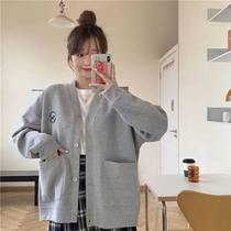 2021 ins Korean spring lazy style Japanese loose top thin baseball uniform sweater cardigan jacket women