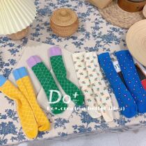 Xuan baby2020 autumn new Korean childrens floral pure cotton heel-free socks men and women childrens baby lingge mid-tube socks