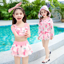 Childrens swimsuits girls small and medium children split cute princess skirt foreign-style baby sunscreen swimming set