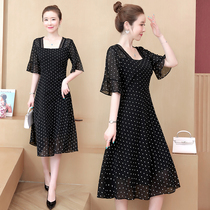 2021 summer clothes fat mm dress chiffon stitching age reduction Foreign Air big size wave dot long skirt slim temperament age age