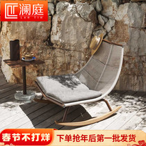 Nordic balcony sofa chair coffee table combination three-piece rattan leisure lazy rocking chair outdoor courtyard garden furniture