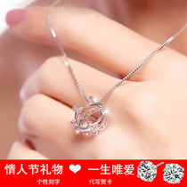 Golden Liufu Princess Crown S925 Sterling Silver Necklace Women Fashion Pendant Simple choker Send Female Birthday Gift