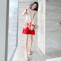 High-grade knit dress womens winter high-end foreign skirt with coat sweater sweater skirt interior winter Long