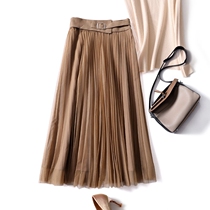 Half Body Skirt Woman Spring Autumn New Korean version of the Han version Waist Seal Design Sensation 100 Lap Pure Color Plexu Skirt Mesh dresses