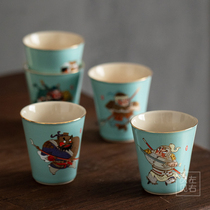 Guochao Five Tigers will ceramic tea cup handmade tea cup creative decals individual single Cup Master Cup kung fu tea set
