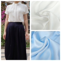 Custom loose short shirt female 30mm pearl white crepe 19mm light blue plain crepe satin